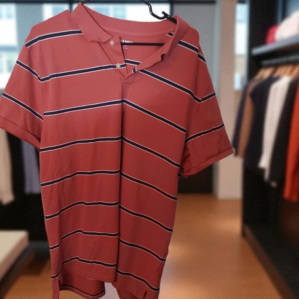 Old Navy men's Short Sleeve Polo - Red and Blue Stripes